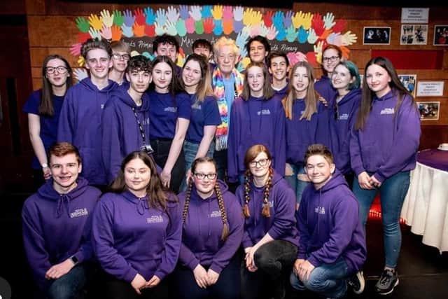 Members of the Royal and Derngate's Youth Theatre company with Sir Ian McKellen