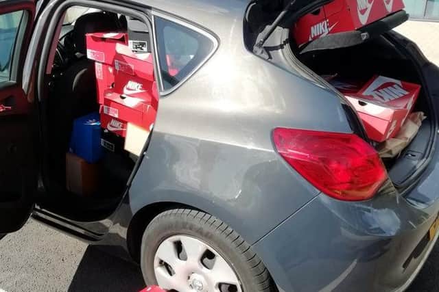 Police seized this carload of trainers.