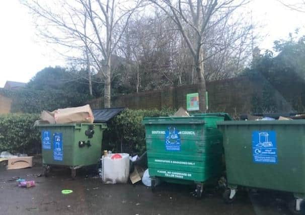 Leftover rubbish at the 'Bring' recycling site at Waitrose in Towcester. Picture by South Northamptonshire Council