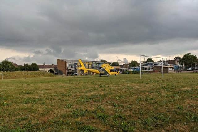 The air ambulance in the grounds of Wallace Road Nursery School in Northampton. Photo: Mike Jones/Twitter