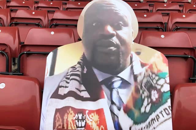 The cardboard cutout of Shaquille O'Neal at the PTS Academy Stadium. Photo: Northampton Town FC