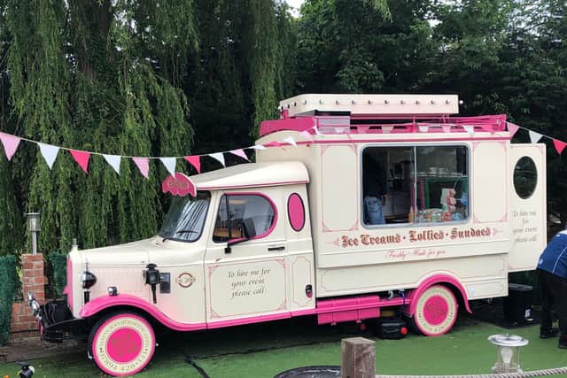 The pink ice cream van at The Canal Museum in Stoke Bruerne
