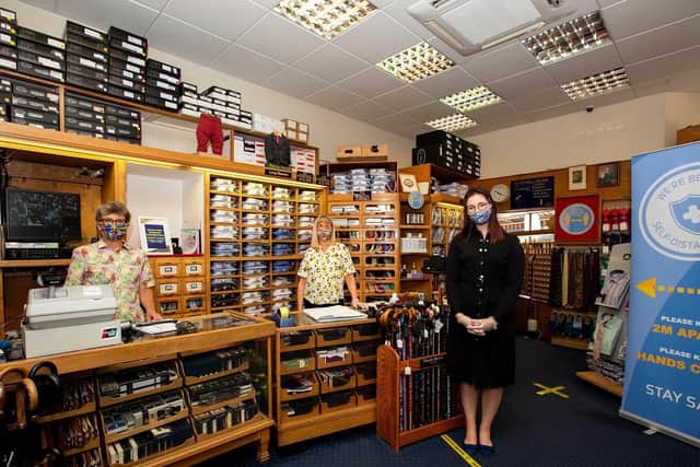 Montague Jeffery staff wear masks and stay two metres apart. Photo: Leila Coker