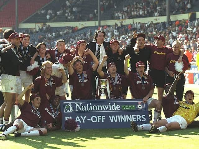 The Cobblers celebrate their Wembley win in 1997