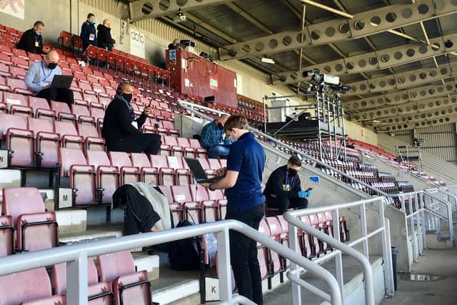 Broadcasters and journalists were socially distanced