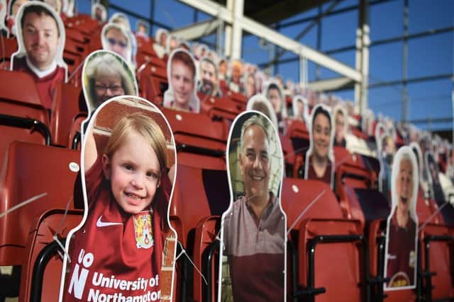 The Cobblers in the Crowd cutouts from last week's semi-final clash with Cheltenham are being transferred to Wembley for Monday's play-off final