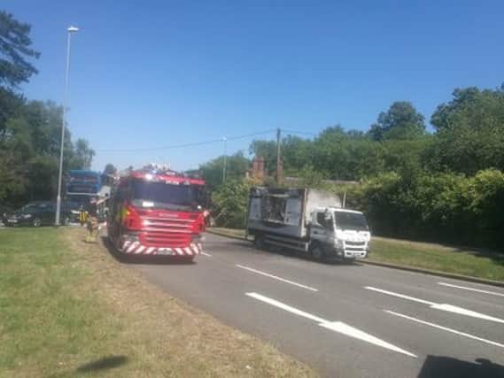 A lorry has caught on fire in a busy Northampton road.