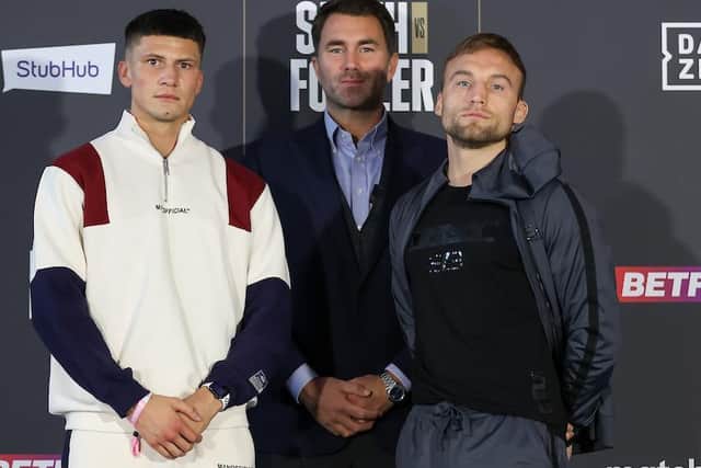 Eddie Hearn (centre) with Kieron Conway (left) and JJ Metcalf