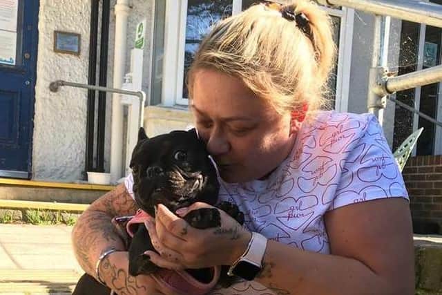 French Bulldog Cherry is back with 'mum' Viv Joyce six months after she was stolen in Northampton