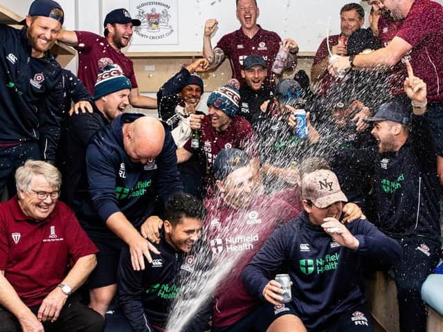 The Northants players celebrate their promotion from division two of the County Championship in 2019 - they will finally take their place in division one in the summer of 2022