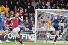 Aaron McGowan strikes home the Cobblers' opening goal (Picture: Pete Norton)