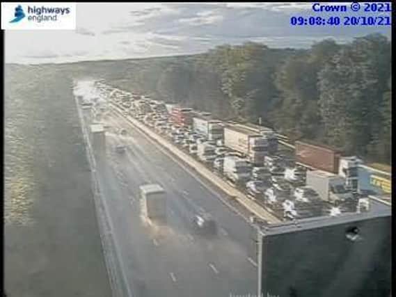 Queues on the M1 following Wednesday morning's rush-hour crash