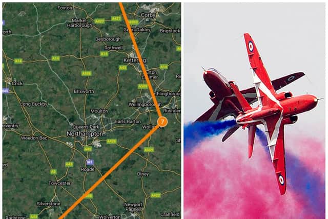 The Red Arrows jets will be flying over Northamptonshire on Thursday