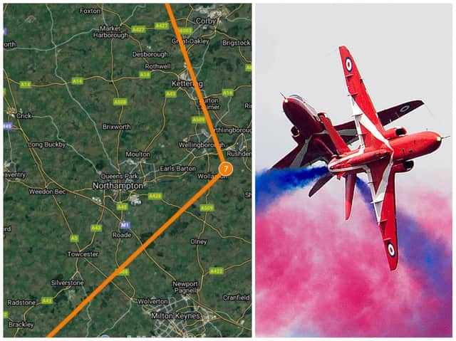 The Red Arrows jets will be flying over Northamptonshire on Thursday