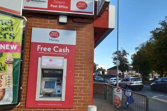 The cash machine outside Delapre Post Office.