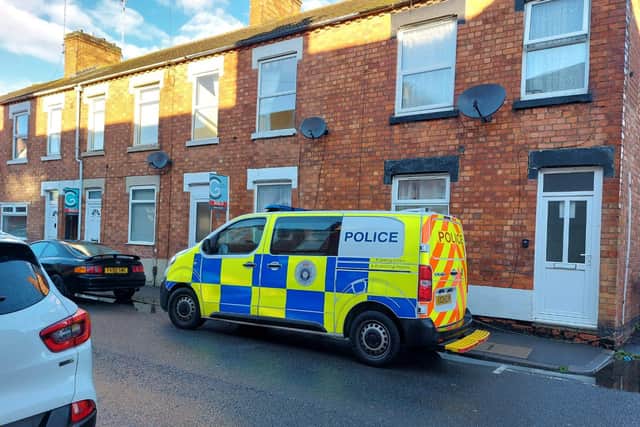 Police outside the house yesterday