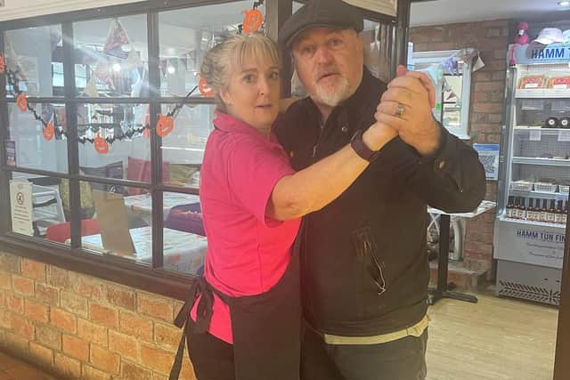 Duston Village Bakery Employee, Zoe Taylor, doing the Tango with Bill Bailey.