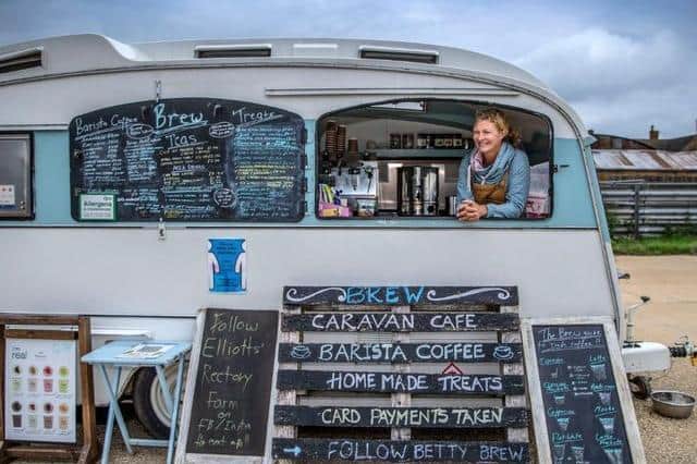 Sarah Elliott-Hart in the Brew caravan cafe. Photo: Kirsty Edmonds.