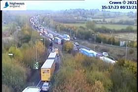 Traffic cameras show the gridlocked A14 heading towards Kettering