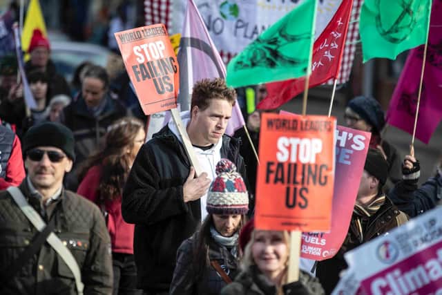 The march was organised by Extinction Rebellion Northampton while the assembly in the town square was set up by the COP26 Coalition. Photo: Kirsty Edmonds.