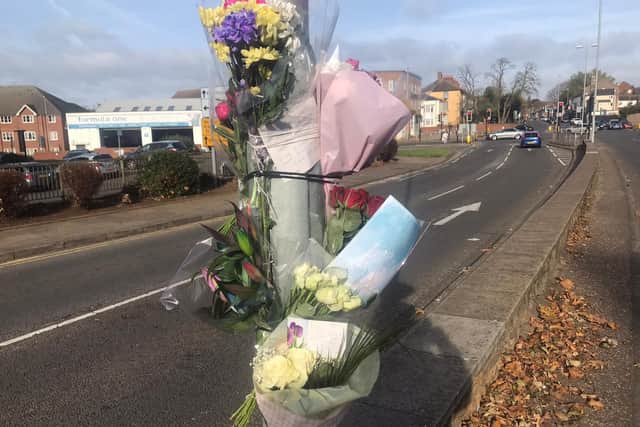 Floral tributes left for the victim of last week's fatal collision.