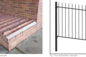 The tiled (left) and low-rail (right) deterrents will be installed outside the school.