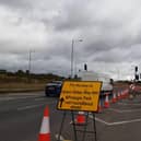 The right turning into Upton Valley Way North has been coned off on the Weedon Road while work is taking place outside St Michael's Park housing development