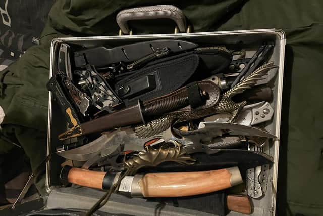 Weapons were found stashed into a briefcase