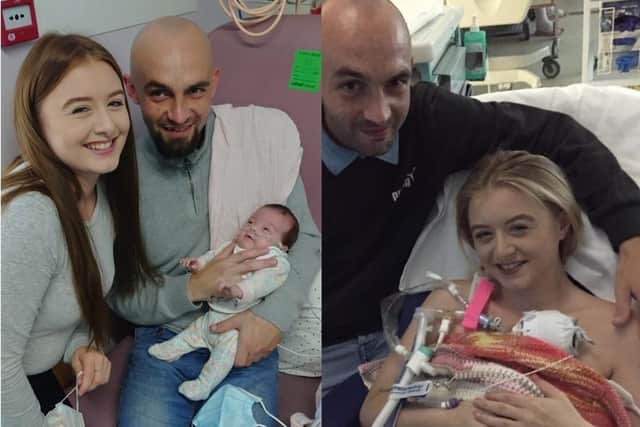 Mother Charlotte Gould-Leer, 22, with father George Connor, 30 and baby Christine.