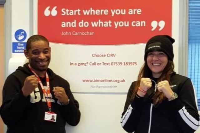 Boxing champ Chantelle Cameron with CIRV's Dina Sutherland in Northampton last week