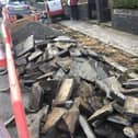 Pictured: Recently broken slabs before being put into a skip