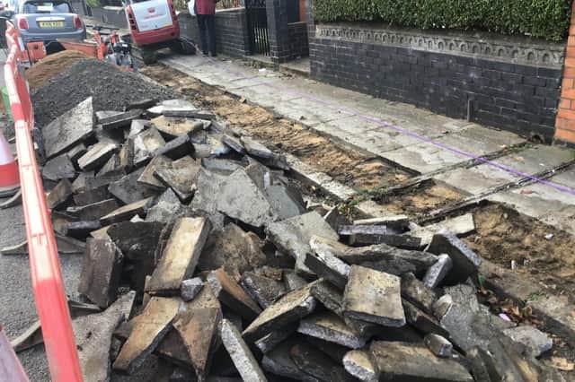 Pictured: Recently broken slabs before being put into a skip