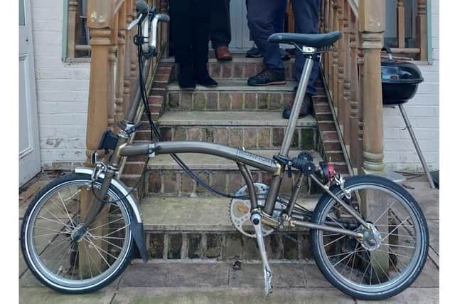 James' Brompton folding bike that was gifted to Andy by James' parents after the ride
