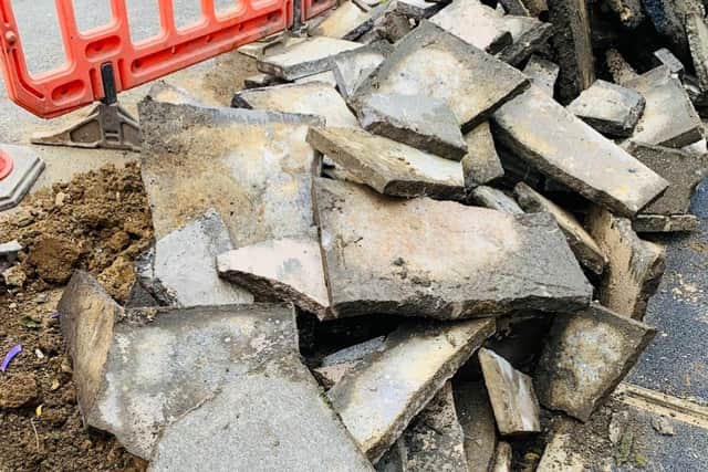 Large circular saws were reportedly used to cut the slabs into pieces