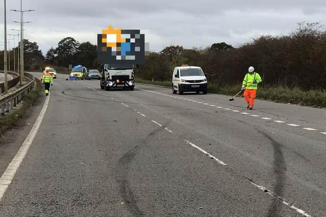 Clean-up operation under way following Thursday's crash involving a police car on the A45