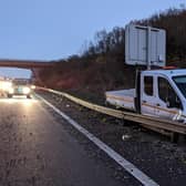 Police had to close one lane on the M1 after finding this truck wrong side of the crash barrier