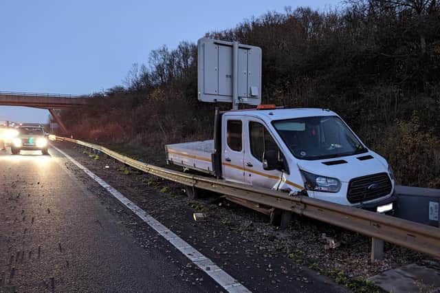 Police had to close one lane on the M1 after finding this truck wrong side of the crash barrier