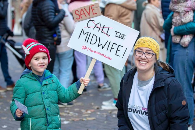 Local midwives turned out in force to get their message across loud and clear.  Photo: Kirsty Edmonds.