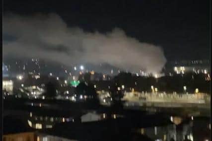 Smoke billowing over the town from the skip fire.
