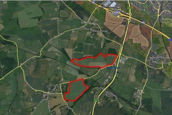 The two locations outlined in red are where the solar farms could be built