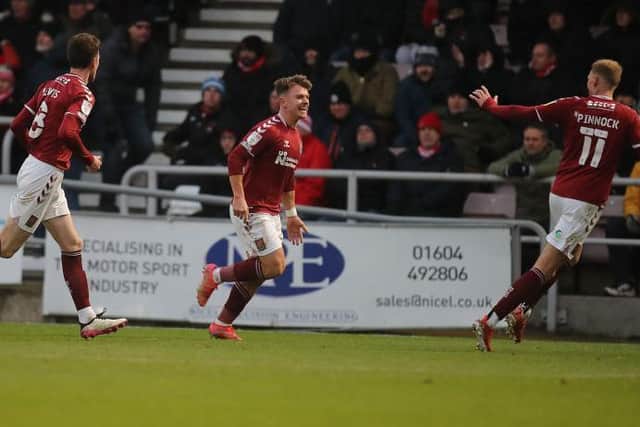 Sam Hoskins celebrates scoring the Cobblers' winner against Leyton Orient (Picture: Pete Norton)