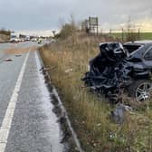 The wrecked Mercedes following Tuesday's crash on the A14