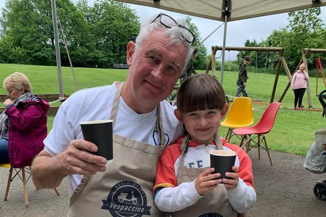 Eamonn Byrne and his five-year-old daughter Grace who loves to help out at her dad's coffee van.