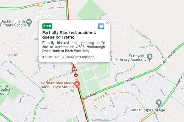 Reports say traffic is queuing both ways on Harborough Road between Kingsthorpe and Boughton
