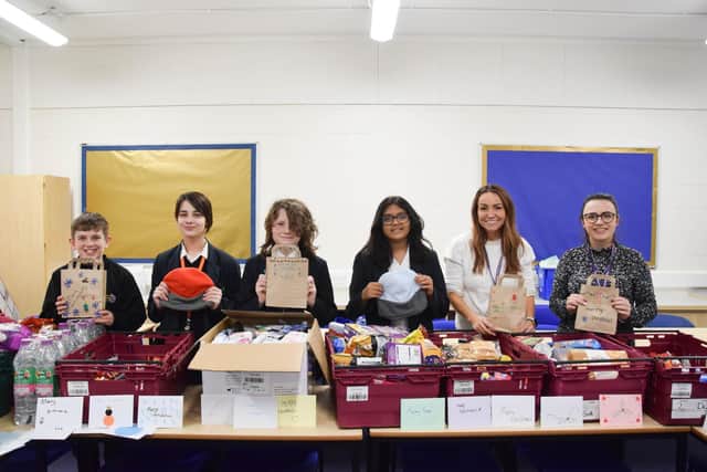 Students and staff at Caroline Chisholm School made packs ups and hats to donate to a homelessness charity.