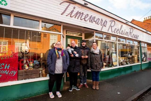 The Timewarp Reclaim Reuse team outside the shop in Milton Street