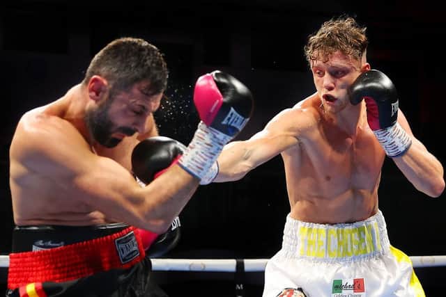 Carl Fail in action against Jose Manuel Lopez Clavero at York Hall on Friday night