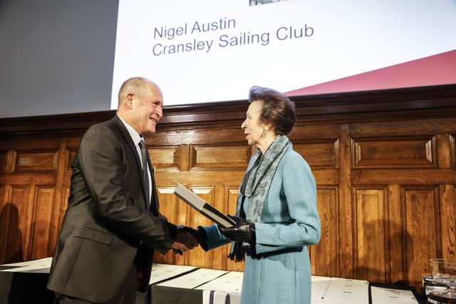 Nigel Austin receives his RYA Volunteer Award from HRH The Princess Royal, 
Photo by Paul Wyeth