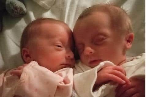 Sofia and Freya as newborns.