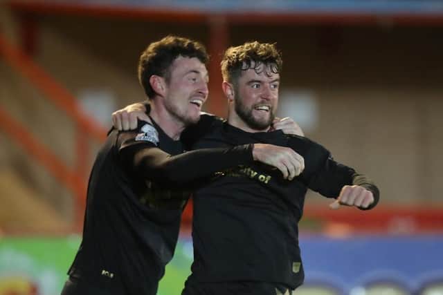 Jack Sowerby (right) celebrates his goal with Paul Lewis (Picture: Pete Norton)